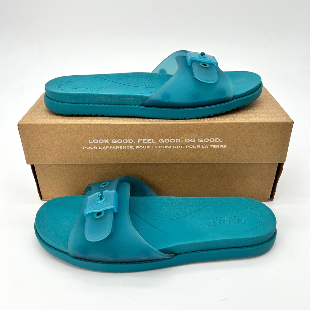 Womens Slide Sandals Dr Scholls So Original Sz. 7 Soft Jelly Teal Adjustable NEW